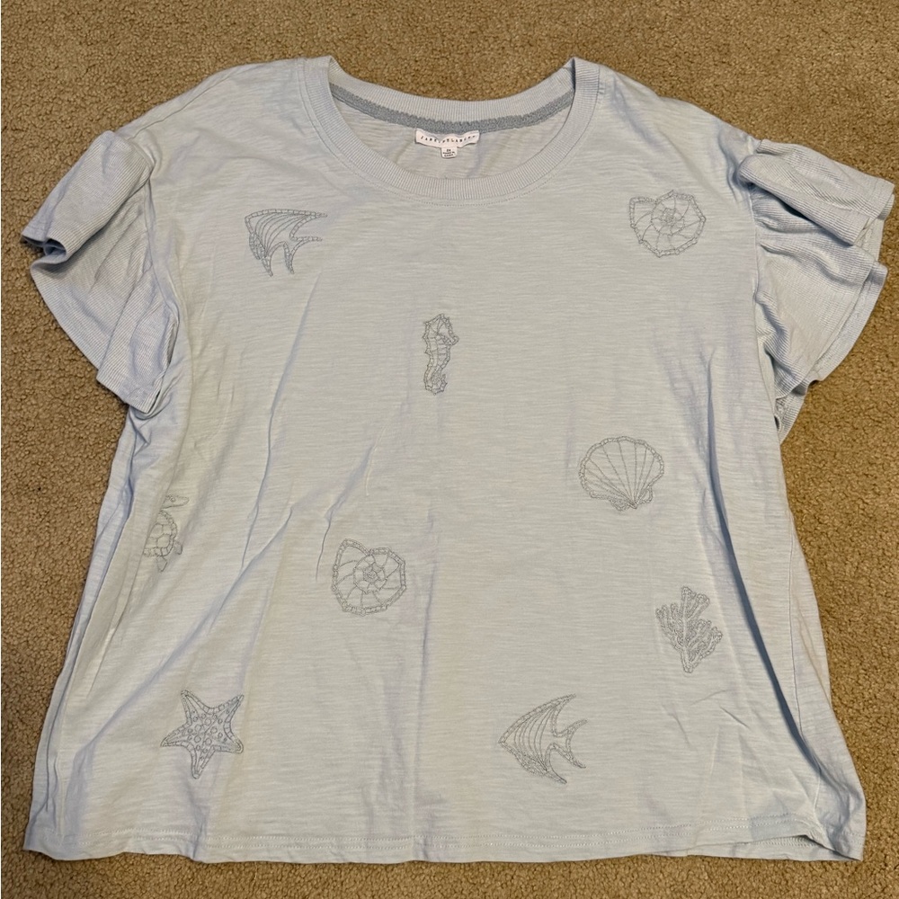 Jane and Delancey Light Blue Ocean Graphic Blouse